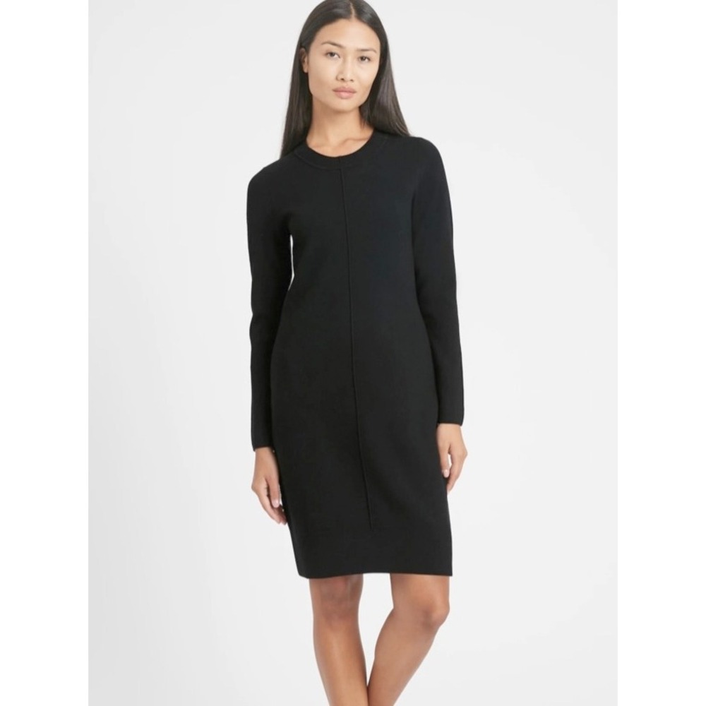 Banana Republic Long Sleeve Serene Sweater Dress Black Cocoon Stretch Small